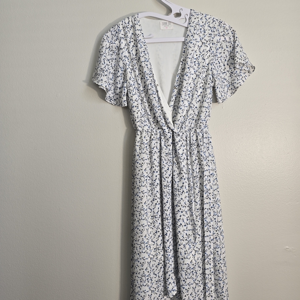 Sienna Sky Blue and White Floral Midi Dress